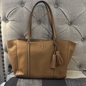 Tory Burch Caramel Brown Leather Tote Bag